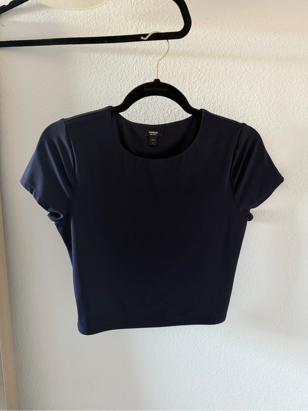 Express Navy Short Sleeve Crop Top Scoop Neck